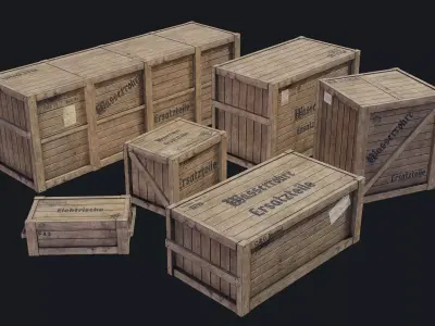 WWII German wooden Cargo Crates Low-poly 3D model