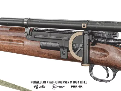 Norwegian Krag-Jorgensen M1894 Rifle With Attachments Low-poly 3D model