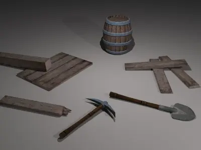 Mining items Low-poly 3D model
