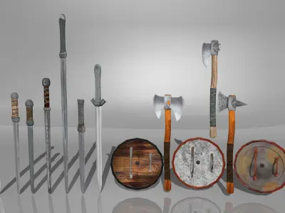 Low poly handpainted Weapon Pack Low-poly 3D model