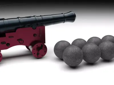 Cannon With Cannonball 3D model