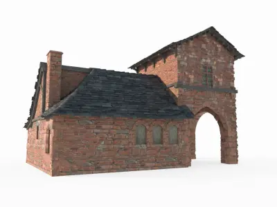 Medieval red brick houses 3D model