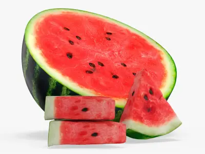Fresh Food Watermelon Half with Cut Slices 3D model