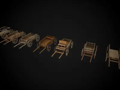 Medieval Wooden Horse Cart Collection Pack Of 7  Low-poly 3D model