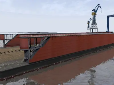 Shipyard floating dock low-poly 3d model Low-poly 3D model