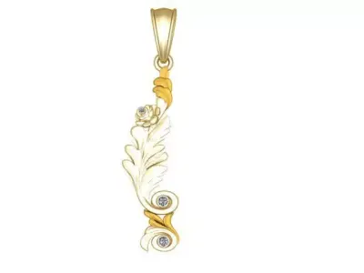 Elegant Baroque Leaf Gold Pendant with Diamond Accents 3D print model