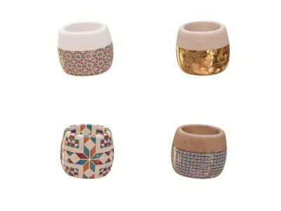 Modern Ancient Style Grunge Wood and Gold Mosaic Vase Cup 3D model