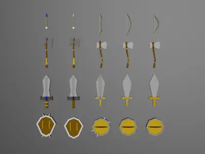 Weapon set group of swords Low-poly 3D model