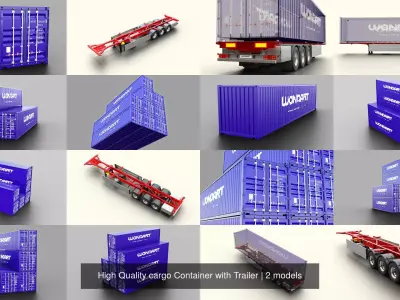 High Quality cargo Container with Trailer 3D Model Pack