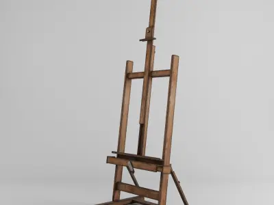 Antique wooden easel with canvas 3d model Low-poly 3D model