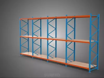 SHELF WOOD STEEL WAREHOUSE METAL SHELVING STORAGE RACK ORGANIZE 3D model