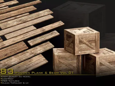 Wooden Plank and Beam Vol 01 Medieval 3D Asset Pack Low-poly 3D model