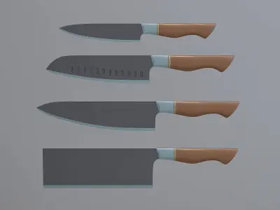 Set of old scratched kitchen knifes 3D model