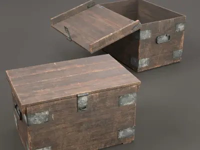 Wooden chest Low-poly 3D model buy