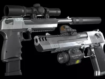 Desert Eagle with Mods and Skins SubstanceFiles Custom License Low-poly 3D model