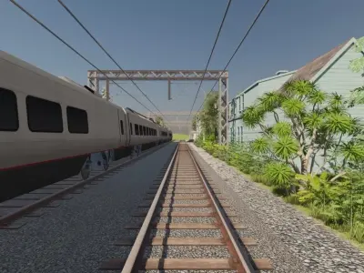 Urban Train Station Scene 3D model