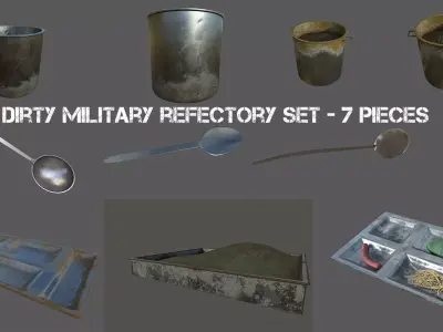 Dirty Military Refectory Set Low-poly 3D model