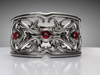 Gold silver openwork ring  antique design ornaments  gemstones 3D print model