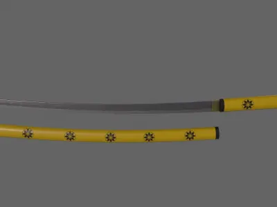 PBR Katana Japanese Sword Yellow V3 Low-poly 3D model