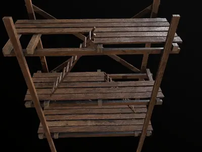 Scaffolding PBR Game Ready wooden tower Low-poly 3D model