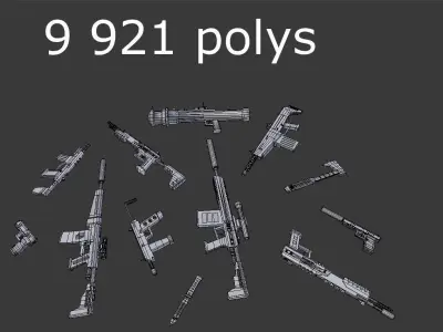 12 low poly no brand weapons Low-poly 3D model