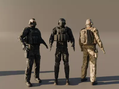 PBR Rigged Game Ready Military Characters Low-poly 3D model