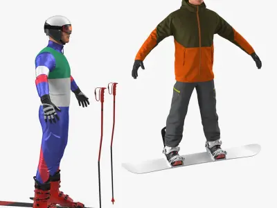 Skier and Snowboarder Collection 3D model