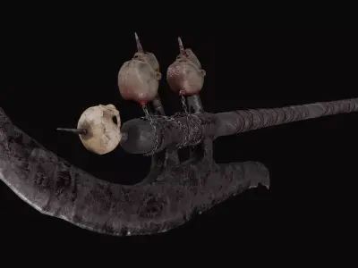Dark fantasy large halberd   Low-poly 3D model