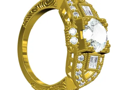 Antique Art Deco Vintage Ring 3D print model