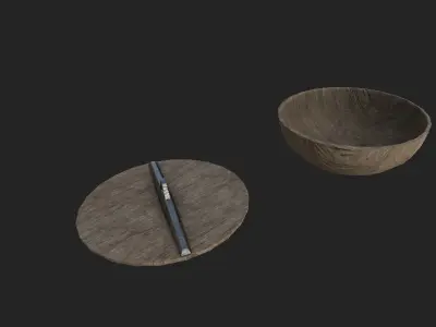 old-fashioned table furnitures and bowl PBR 4K GameReady Low-poly 3D model