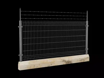 New Security Barbed Wire Fence Low-poly 3D model