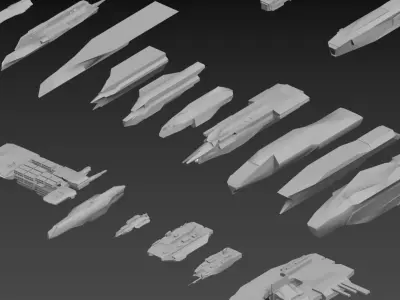 spaceships low-poly set 01 3D model