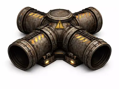Industrial Sci-Fi Pipeline Cross Junction - Low Poly Game Ready Low-poly 3D model