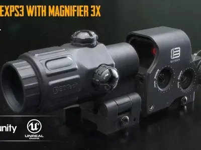 EOTech EXPS3 With Magnifier 3x Low-poly 3D model