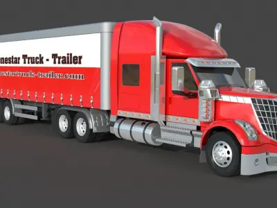 International LoneStar Sleeper Semi Truck 3D model