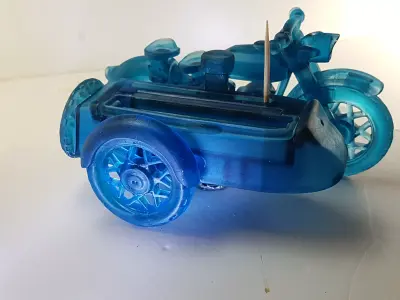 A motorcycle with a sidecar and toothpicks 3D print model