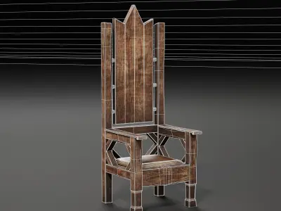 Medieval Wooden Rustic Chair Low-poly 3D model