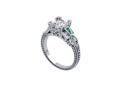 Solitaire Engagement Art Deco Ring 3D print model 81