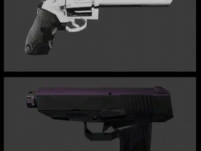 PSX-PS1-Style Low Poly Pistols -- Game Ready Low-poly 3D model