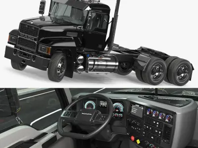 Mack Commercial Truck Black Rigged 3D model