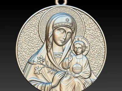 Mother Mary with Jesus Christ Saint pendant christian jewelry  3D print model