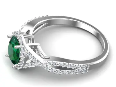 Antique Halo Style Emerald Proposal Twist Band Ring 3D print model