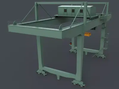 PBR Rail Mounted Gantry Crane RMG V2 - Green Light Low-poly 3D model