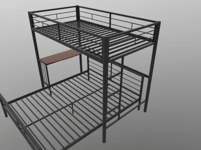 Metal Bunk Bed With Desk 3D model