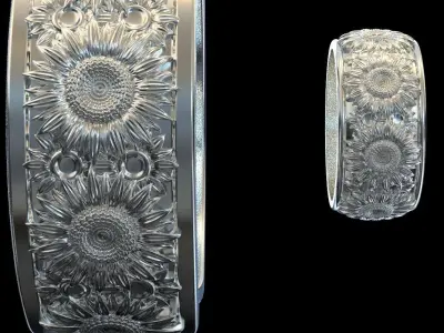 sunflower ring and cuff bracelet 3D print model