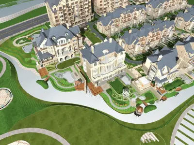 Villa residential complex in city 3D model