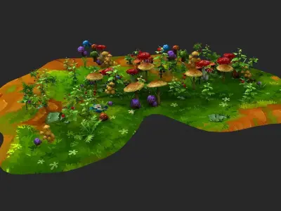 Cartoon Grass flowers tufts tufts ferns  locust cricket 3D model