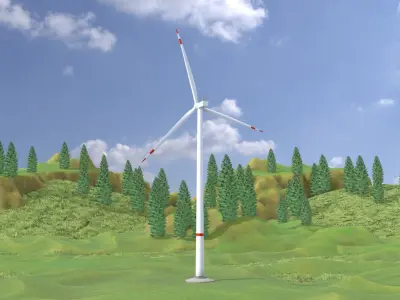 Wind turbine V1 H-175 RD 172 m Animation and Foundation Low-poly 3D model