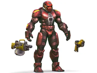 Cartoon Sci-Fi Cyborg Drone Heavy Machine Gunner Low-poly 3D model 4