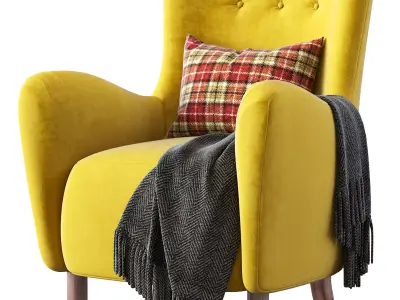 Fritz Hansen Style 1950s Mohair Velvet Armchair 3D model